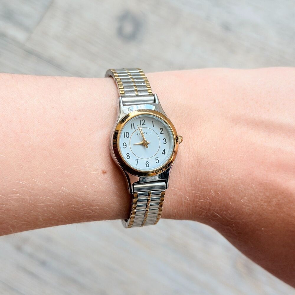Vintage Armitron Women's Dainty Two Tone Watch Small Round Dress Watch